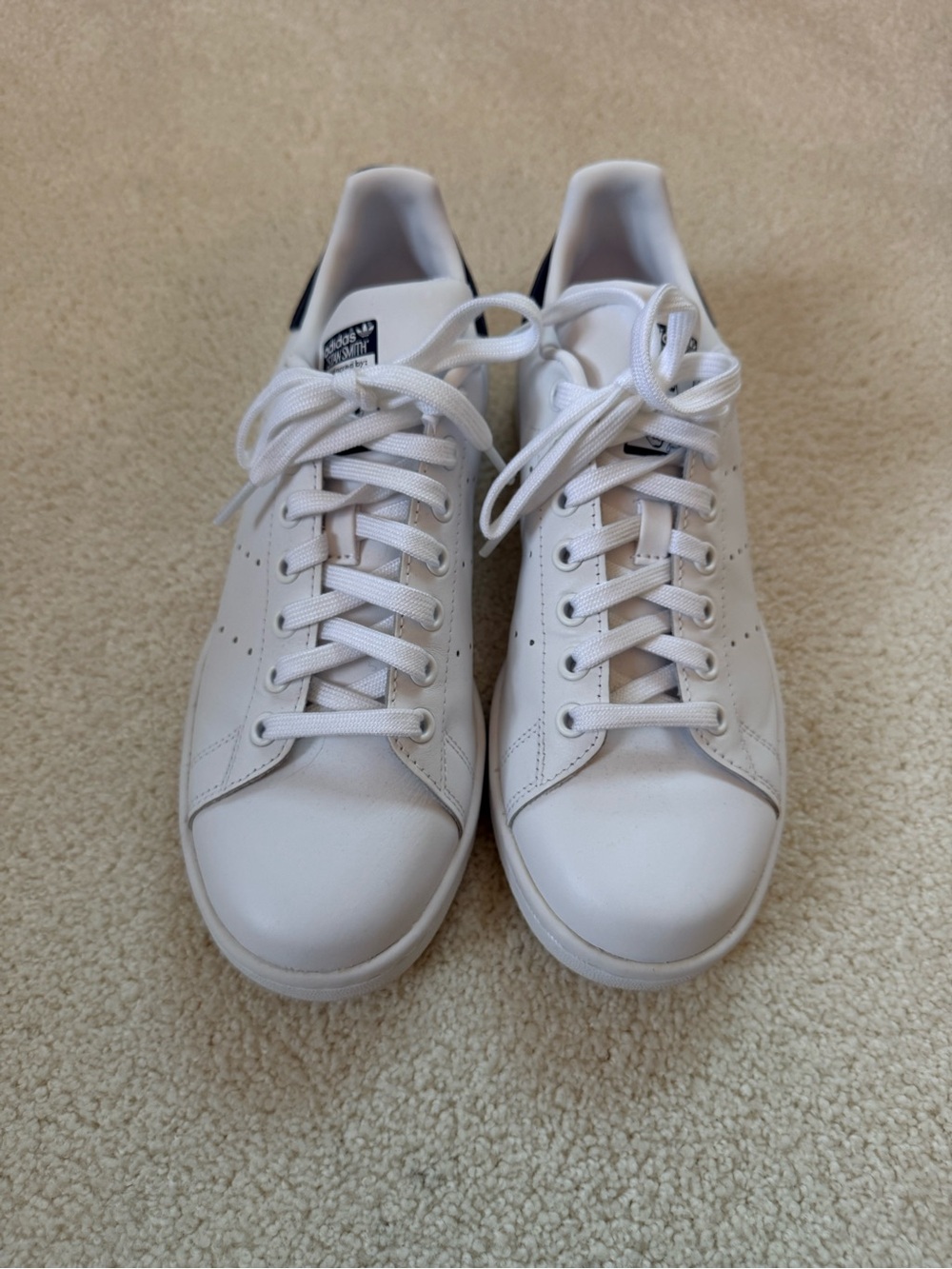 Adidas White Leather Sneakers with Navy Heel Accent, Stan Smith